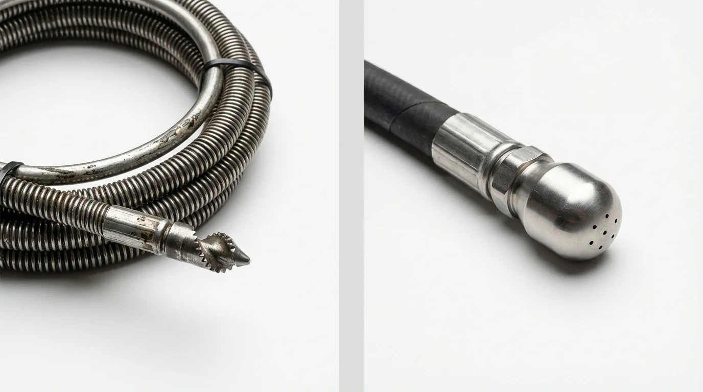 Drain snake cable and hydro jetting nozzle used for drain cleaning in Brusly, LA
